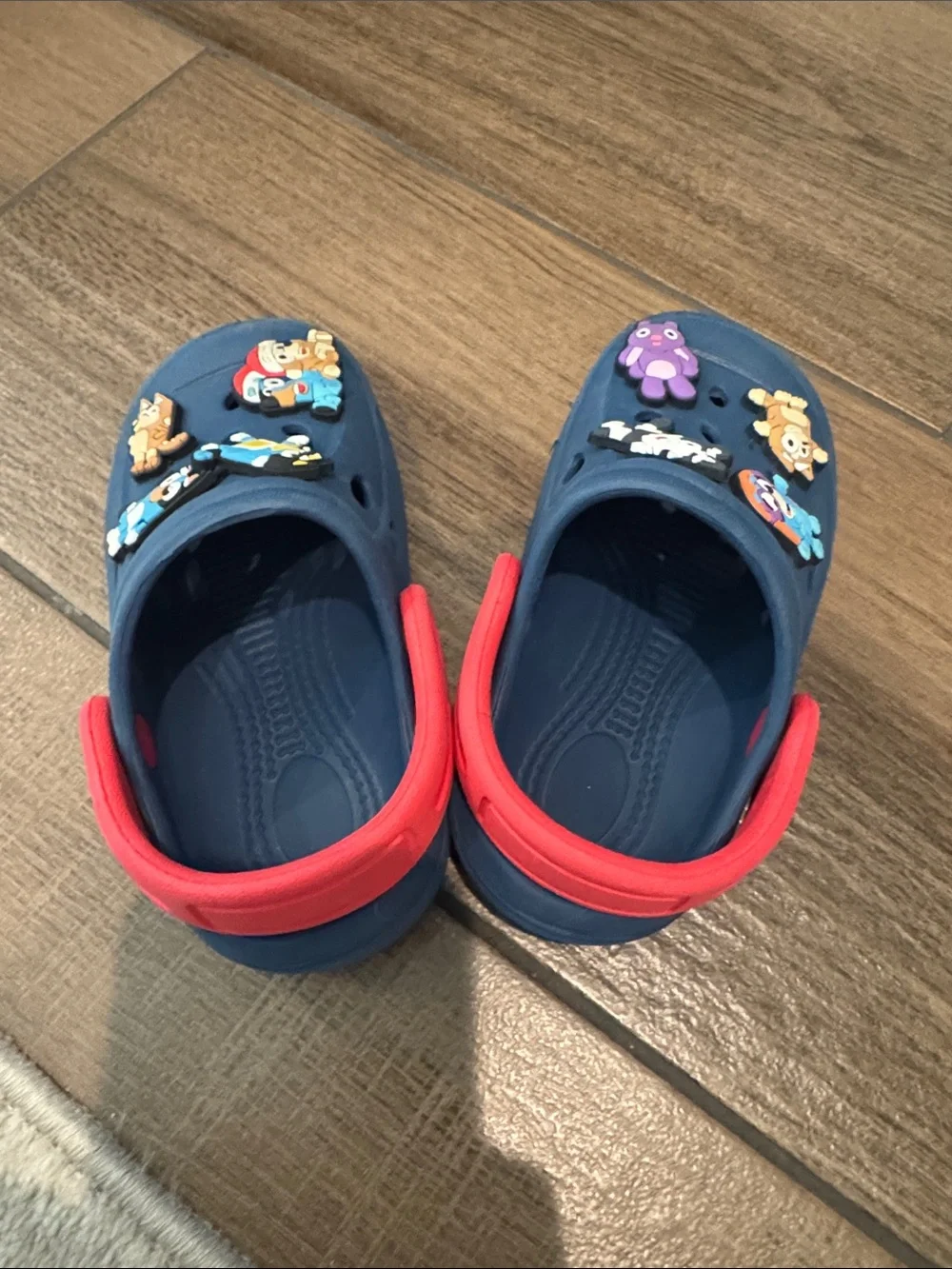 Kids Navy and Red Clog-Style Shoes with Character Charms